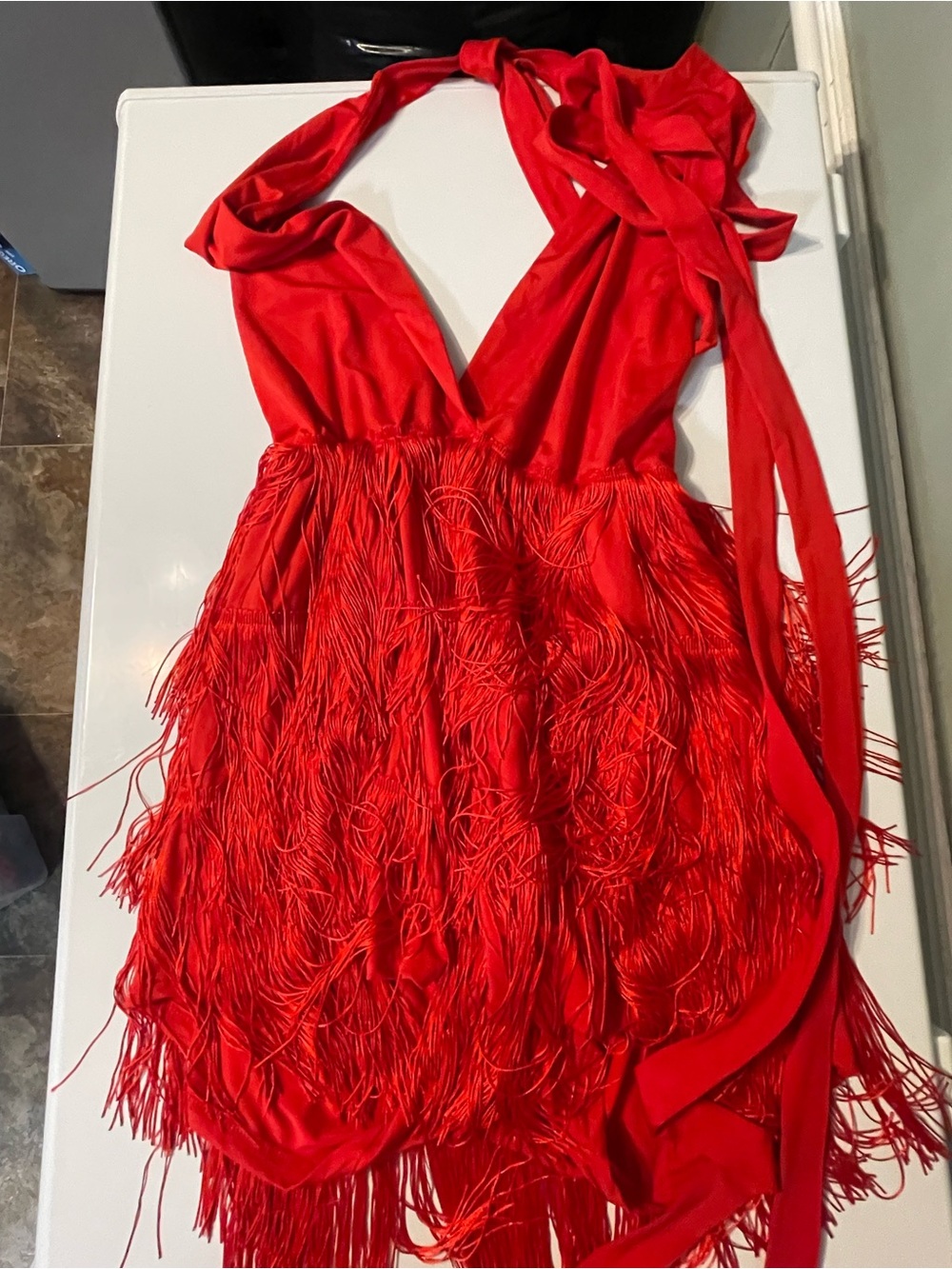 Viral TikTok Romper / dress. Red Fringe Halter Dress - Unbranded